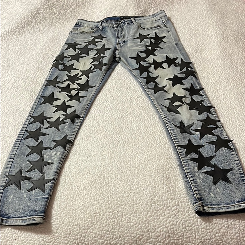 Blue Skinny Jeans with Star Pattern